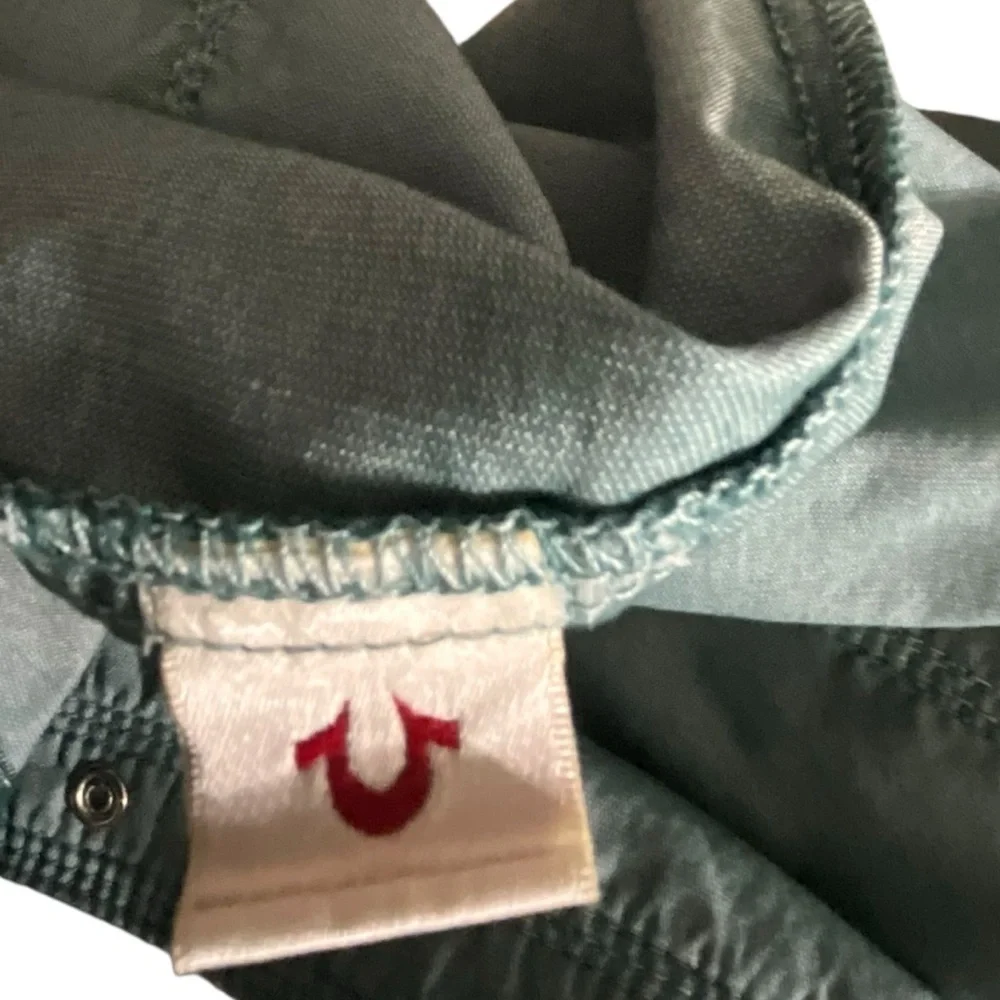 True Religion Rocky Men Dark Teal Chambray Corduroy Western Pearl button Shirt